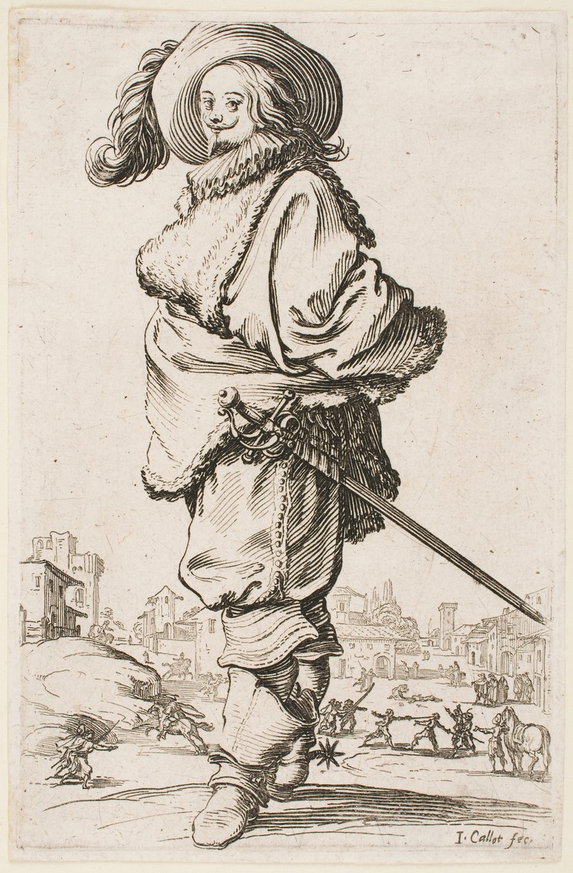 Herr in einem Pelzbesetzten Mantel, aus der Serie „Der Adel von Lothringen“ von Jacques Callot
