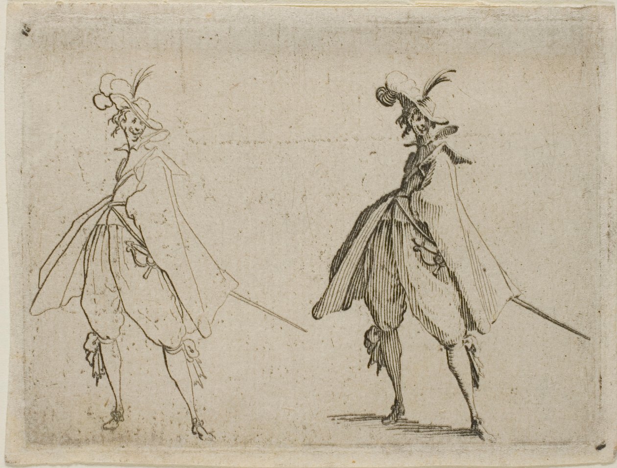 Herr in einem großen Umhang, von vorne gesehen, aus Die Launen von Jacques Callot