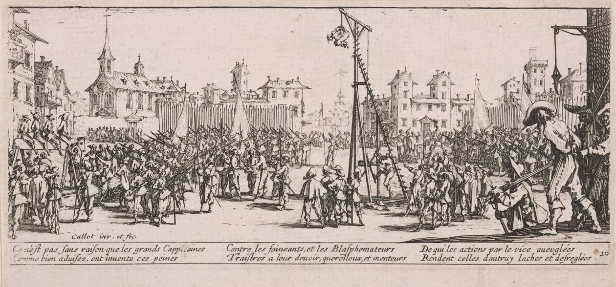 Die Folter, Illustration aus Les Grandes misères de la guerre von Jacques Callot