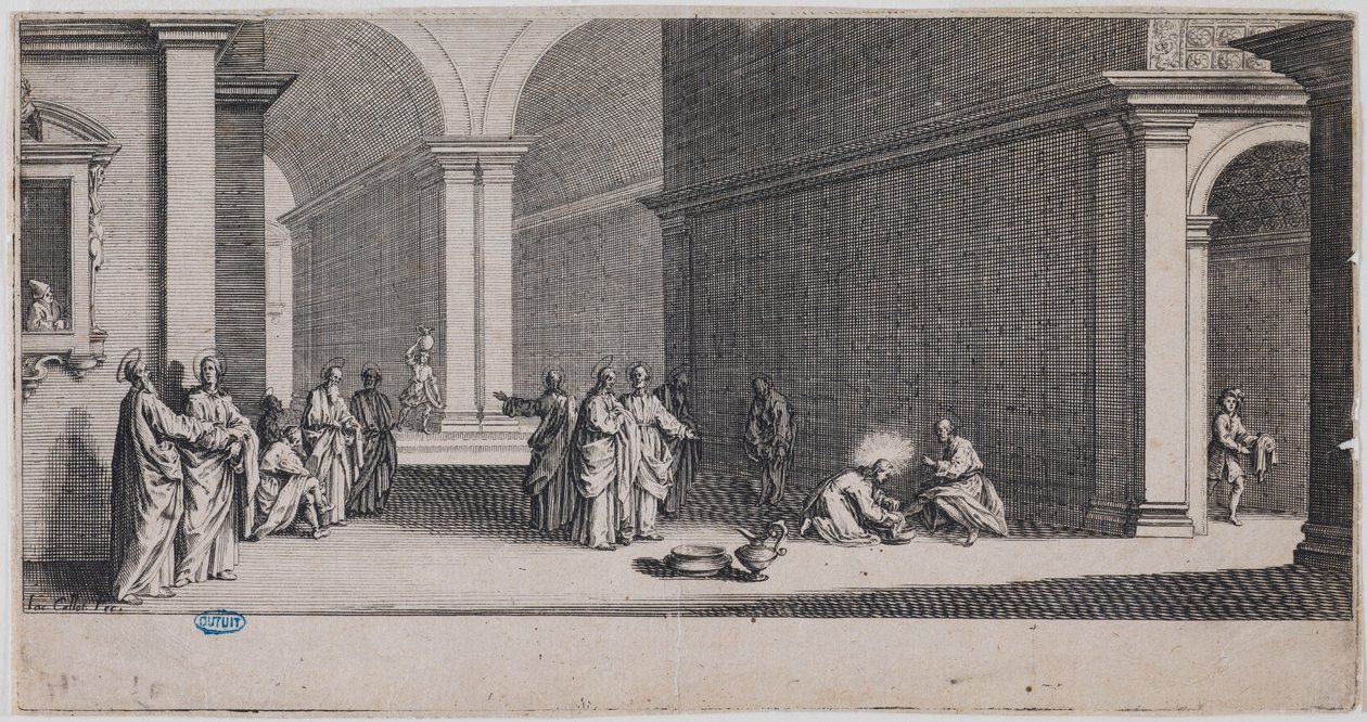 Die große Passion, Die Fußwaschung. Erste Nummer einer Suite von 7 Stücken (Lieure 281, Meaume 12) von Jacques Callot