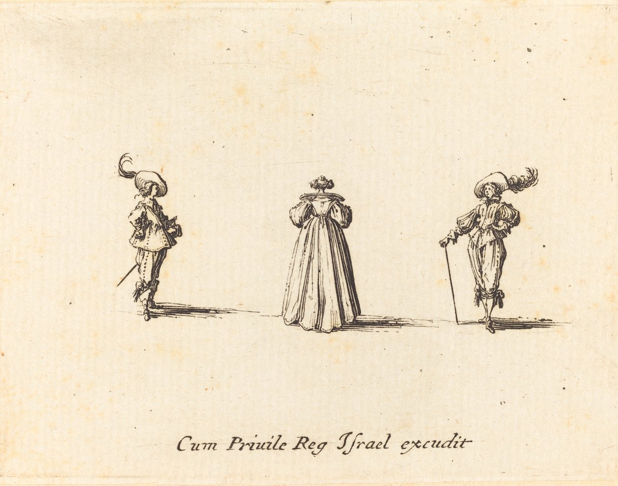 Dame von hinten gesehen und zwei Herren von Jacques Callot