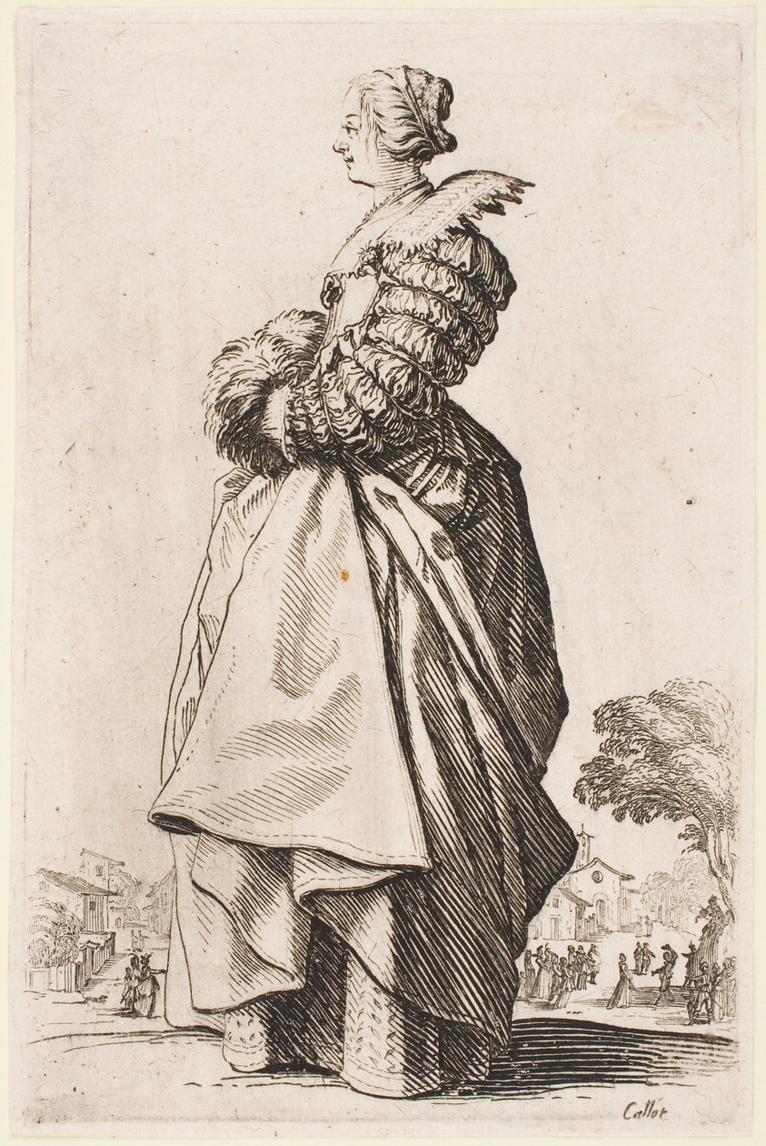 Dame mit Muff (aus der Serie „Der Adel von Lothringen“) von Jacques Callot