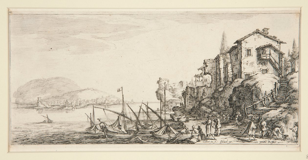 Der kleine Hafen, aus Landschaften für Giovanni de Medici von Jacques Callot