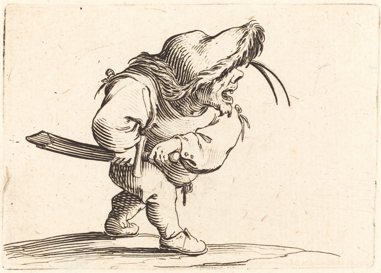 Mann, der sich darauf vorbereitet, sein Schwert zu ziehen, um 1622 von Jacques Callot