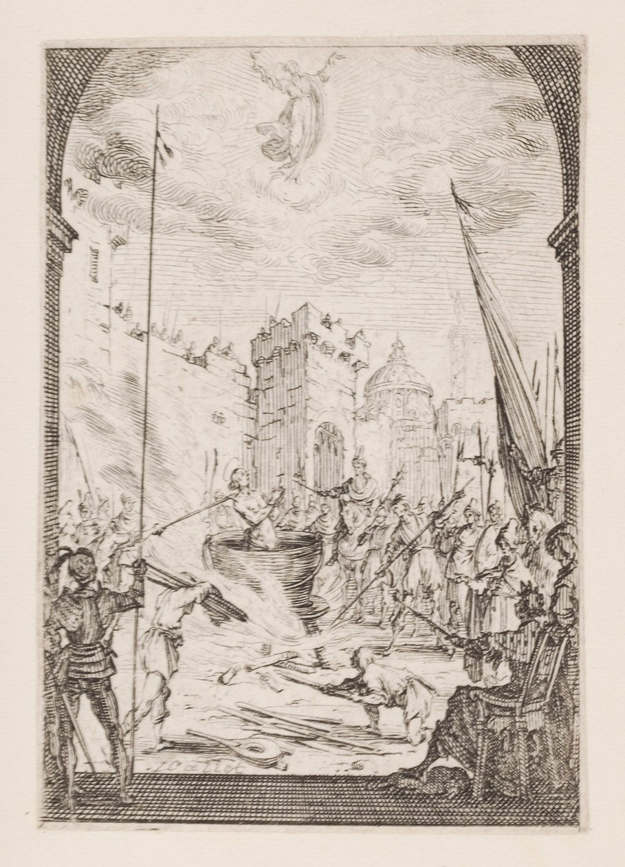 Martyrium des Hl. Johannes des Evangelisten, Nr. 2 aus Das Martyrium der Apostel von Jacques Callot