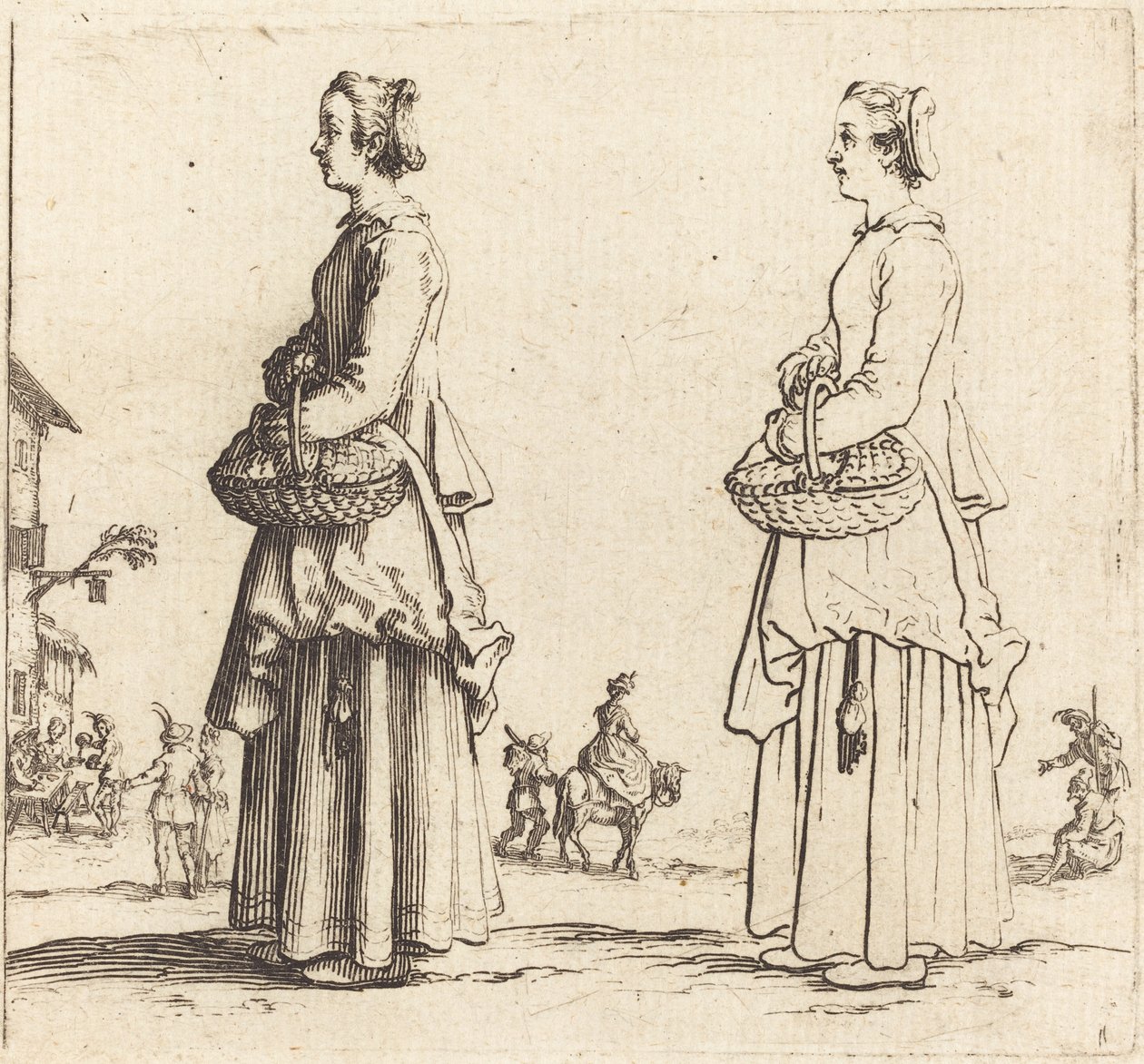 Bäuerin mit Korb, im Profil, nach links gewandt von Jacques Callot