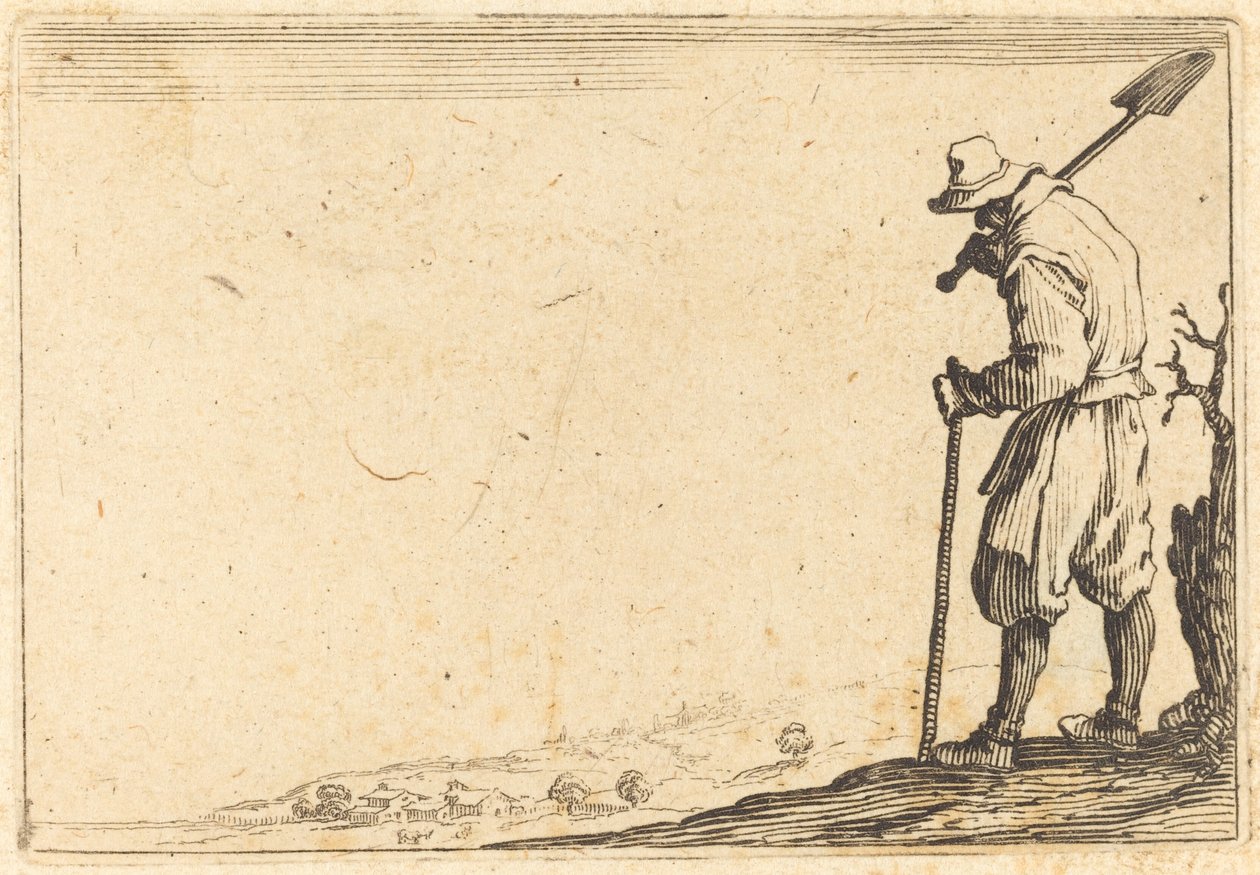 Bauer mit Schaufel auf der Schulter von Jacques Callot