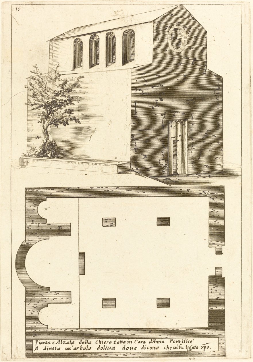 Plan und Aufriss der Kirche nahe dem Haus von Annas von Jacques Callot