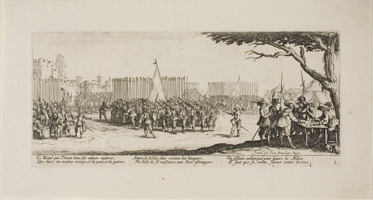 Rekrutierung von Truppen, Platte zwei aus Die Elendigkeiten des Krieges von Jacques Callot