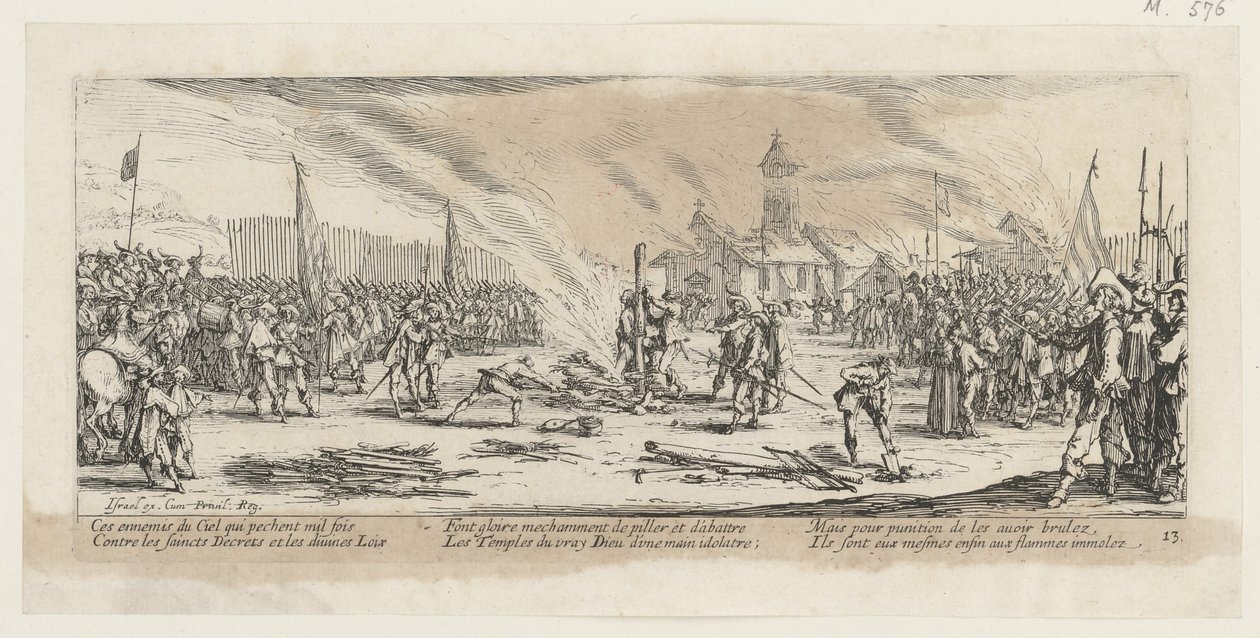 Scheiterhaufen, Blatt 13 der Folge "Grauen des Krieges" von Jacques Callot