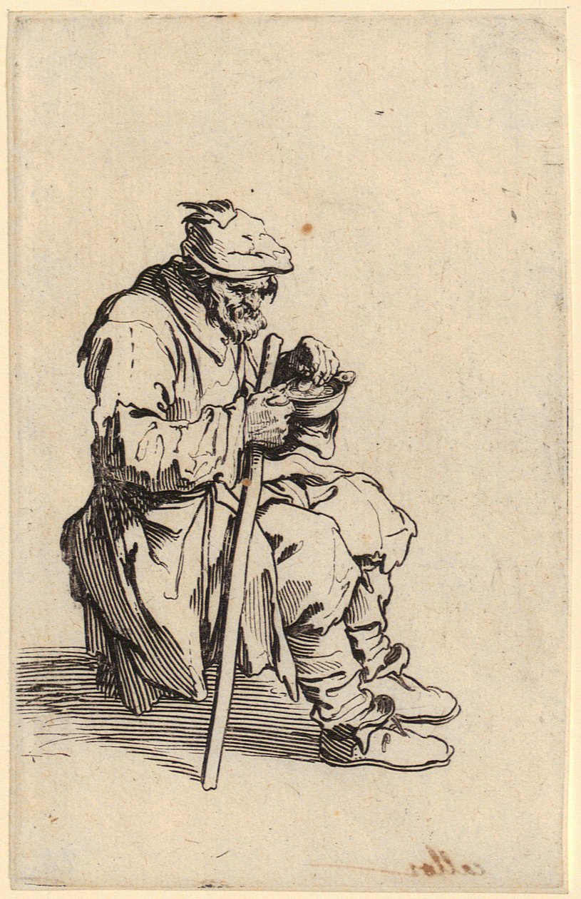 Sitzende Bettler beim Essen, Blatt 24 der Folge "Die Bettler" von Jacques Callot