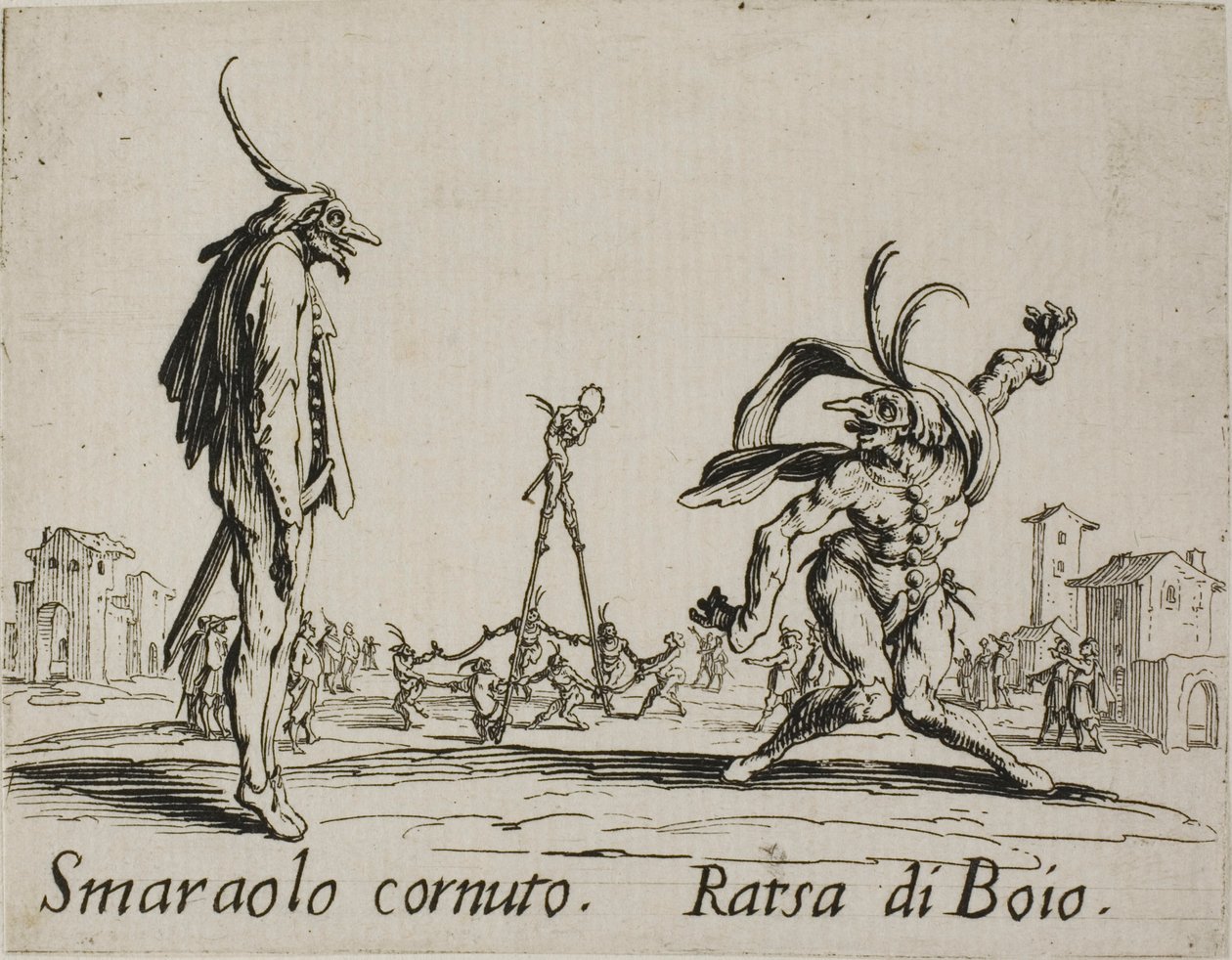Smaraolo cornuto - Ratsa di Boio, Tafel 4 aus Balli di Sfessania von Jacques Callot