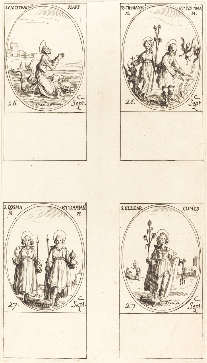 St. Calistratus, die Heiligen Cyprian und Justina, die Heiligen Comus und Damian, St. Elzear, Graf von Jacques Callot