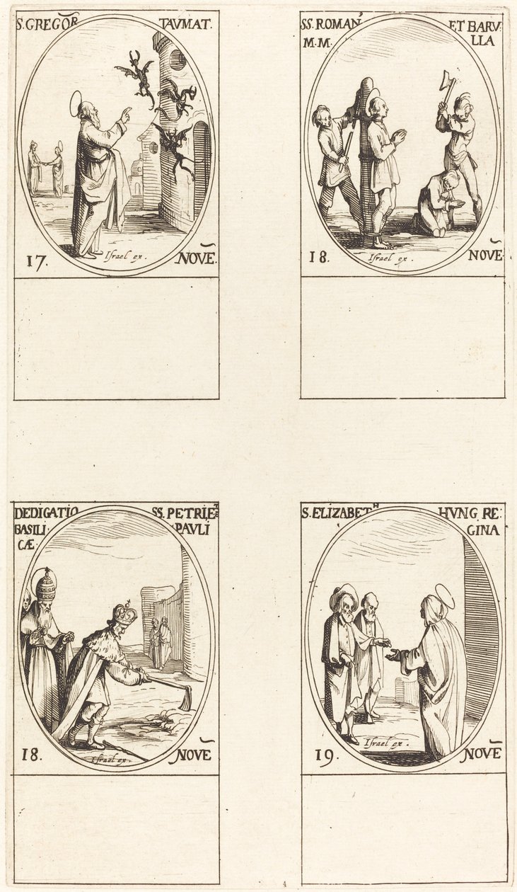 St. Gregor; Sts. Romanus & Barulla; Einweihung der Basiliken von SS. Peter & Paul von Jacques Callot