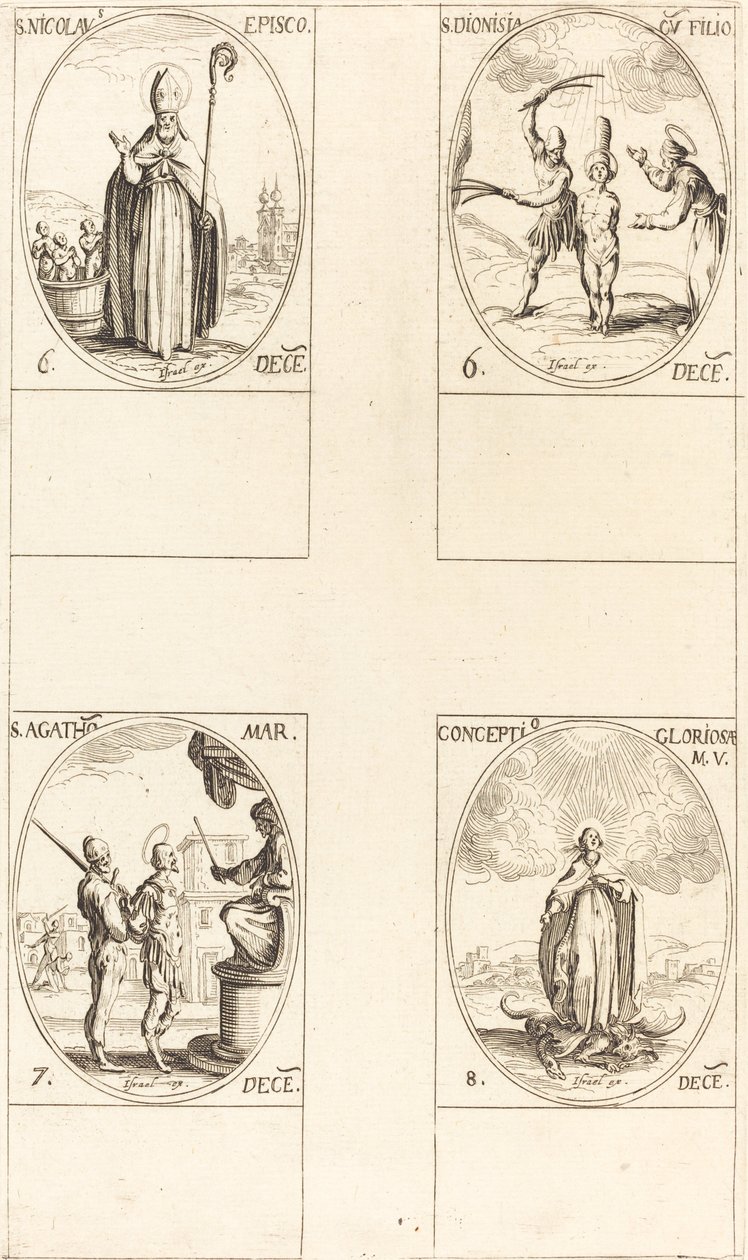 St. Nikolaus; St. Dionisia und Sohn; St. Agatha; Empfängnis der Jungfrau von Jacques Callot