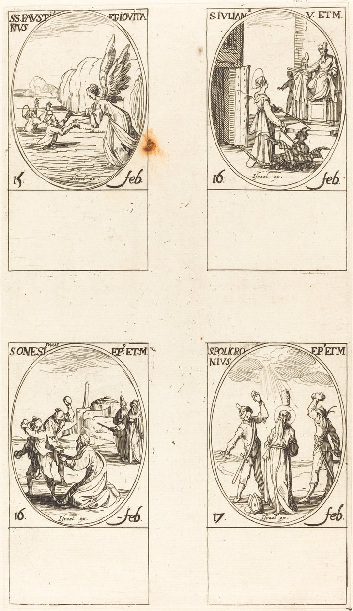 Heilige Faustinus und Jovita; Heilige Juliana; Heiliger Onesimus; Heiliger Policronius von Jacques Callot