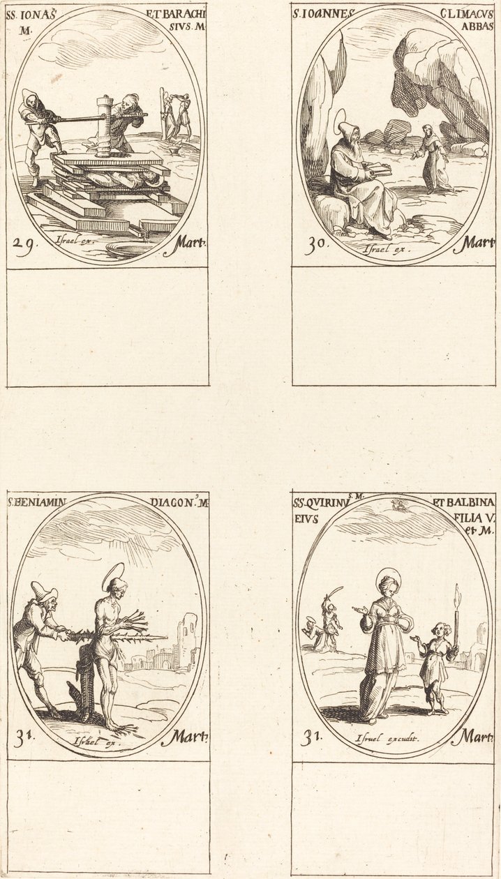 Heilige Jonas und Barachisius; Heiliger Johannes Klimakos, Abt; Heiliger Benjamin; Heilige Quirinus und Bal von Jacques Callot