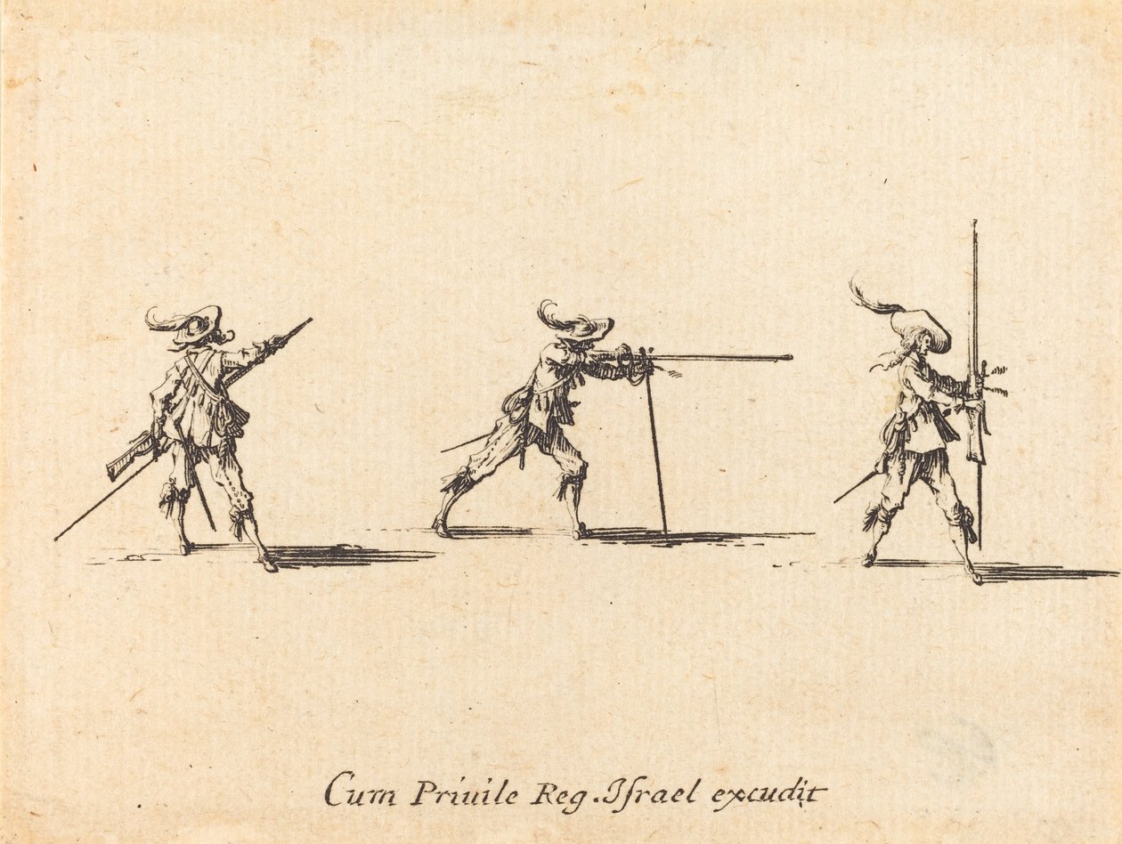 Einnehmen der Schussposition mit dem Musket, 1634-1635 von Jacques Callot