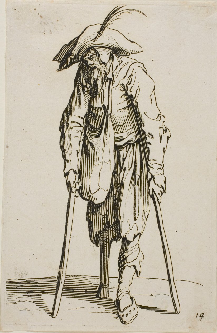 Der Bettler mit dem Holzbein, Platte vierzehn aus Die Bettler von Jacques Callot