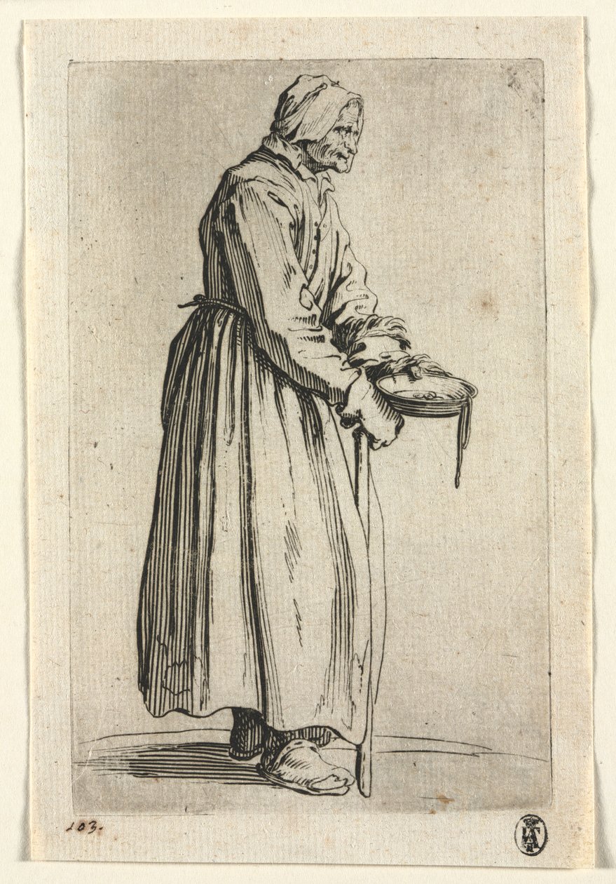 Die Bettler: Bettlerfrau mit ihrer Almosenschale von Jacques Callot