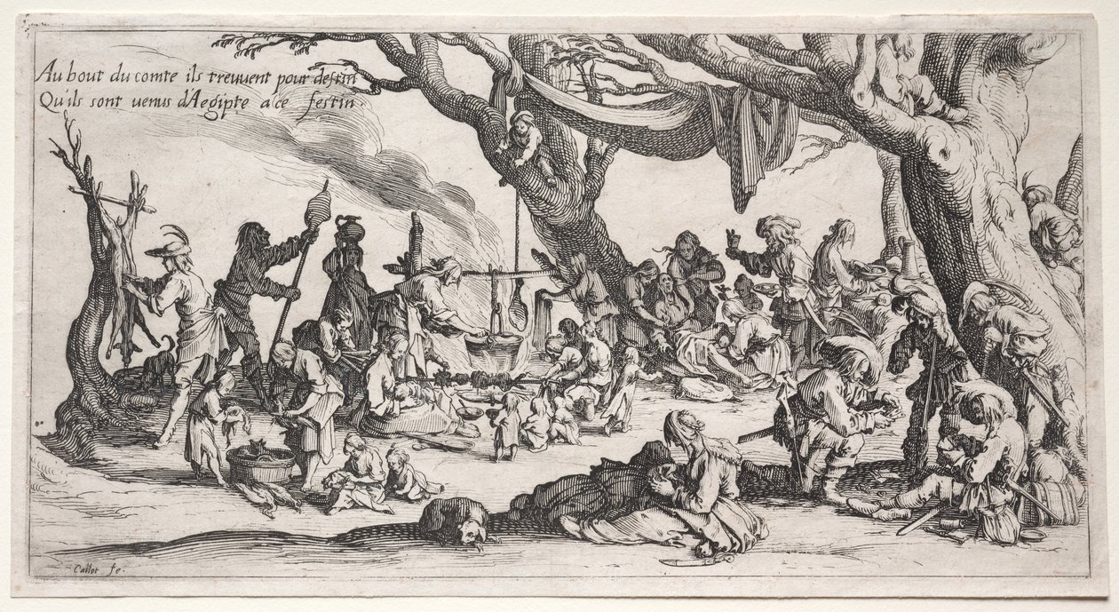 Die Bohemiens: Der Rastplatz: Das Fest der Bohemiens, um 1621-1625 von Jacques Callot