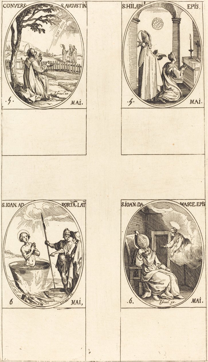 Die Bekehrung des heiligen Augustinus; Heiliger Hilarius; Heiliger Johannes vor dem lateinischen Portal; Heiliger Johannes von Damaskus von Jacques Callot