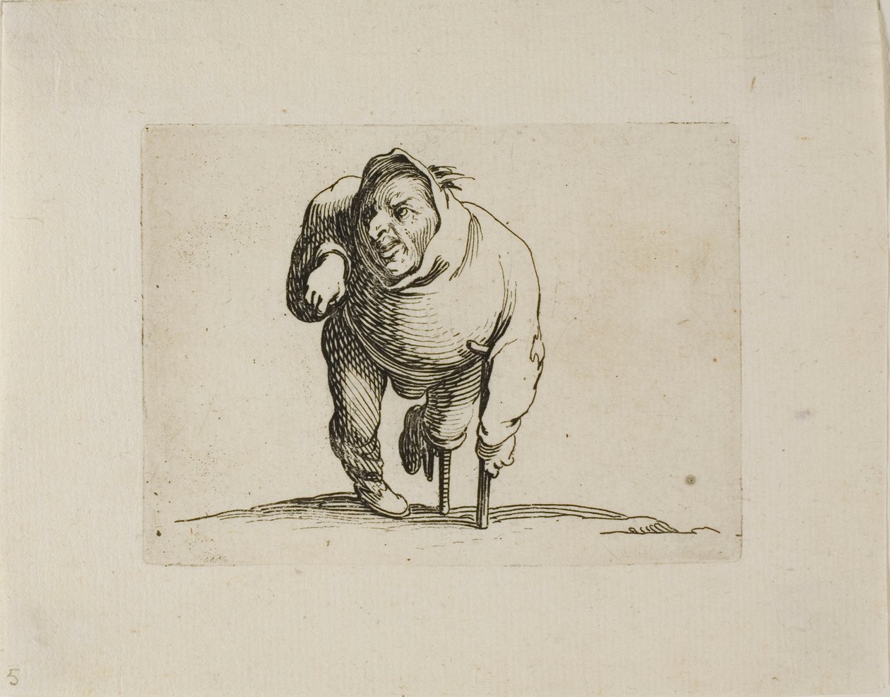 Der Krüppel mit einer Krücke und einem Holzbein, aus Varie Figure Gobbi von Jacques Callot