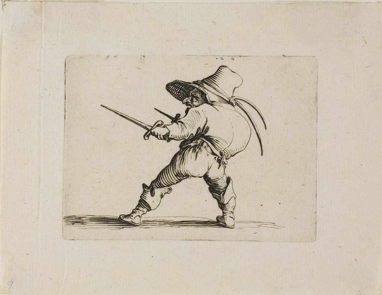 Der Duellant mit einem Schwert und einem Dolch, aus Varie Figure Gobbi von Jacques Callot
