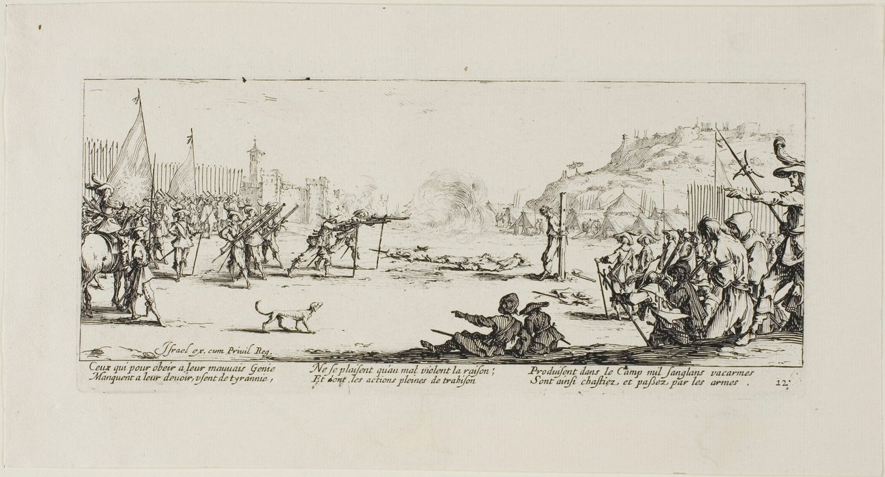 Das Erschießungskommando, Platte zwölf aus Die Elendigkeiten des Krieges von Jacques Callot