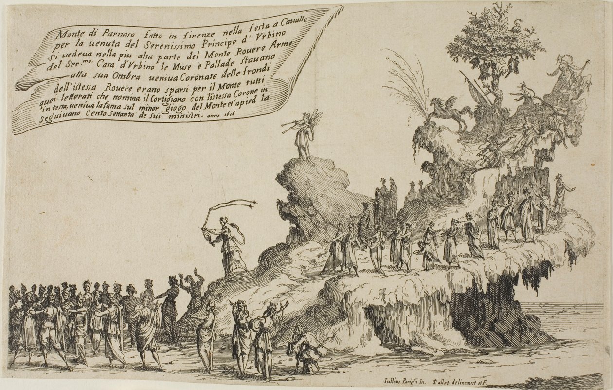 Der Wagen des Parnass, aus Der Krieg der Schönheit von Jacques Callot