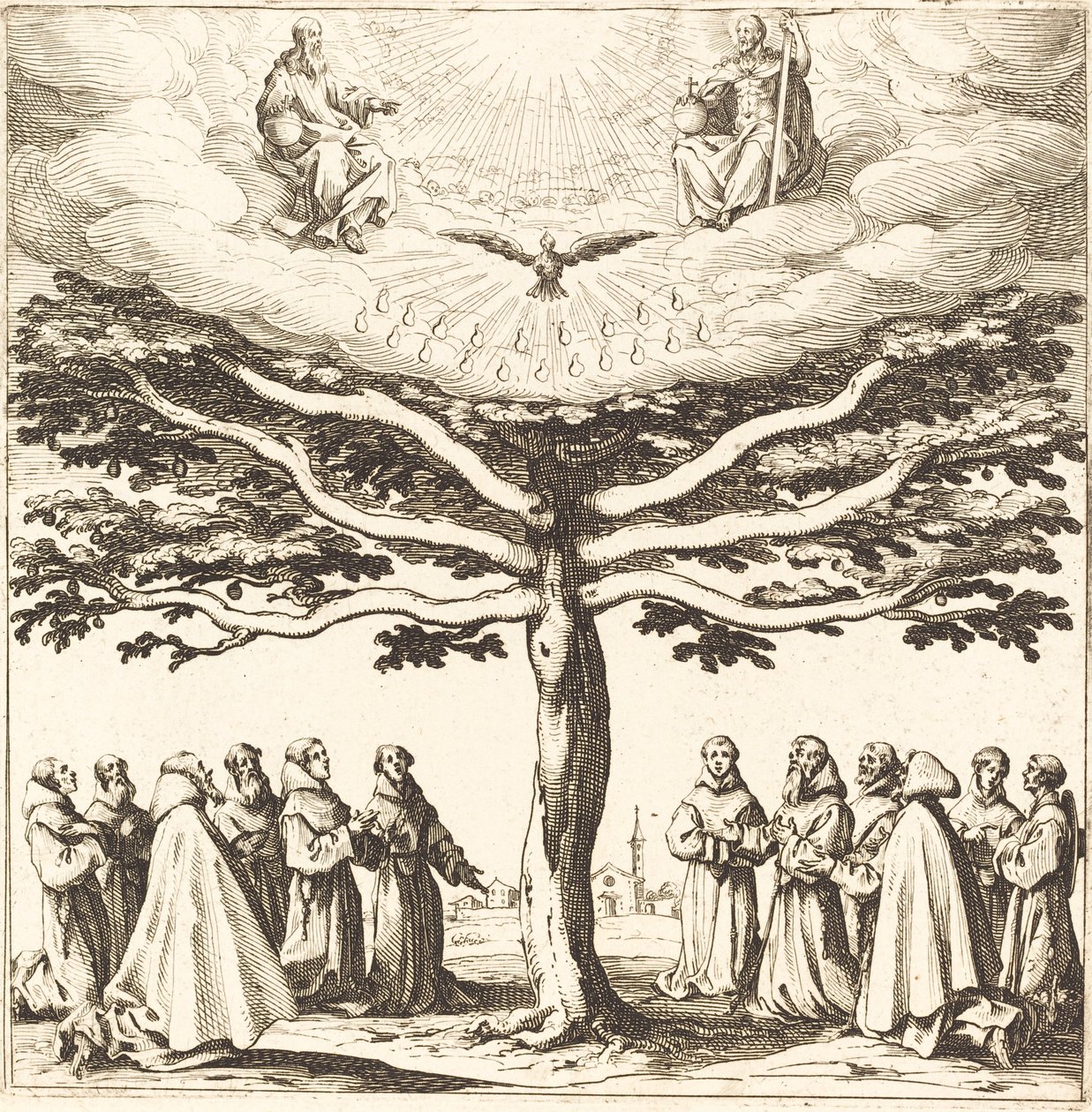 Die Heilige Dreifaltigkeit im Baum des Lebens, verehrt von Franziskanern von Jacques Callot