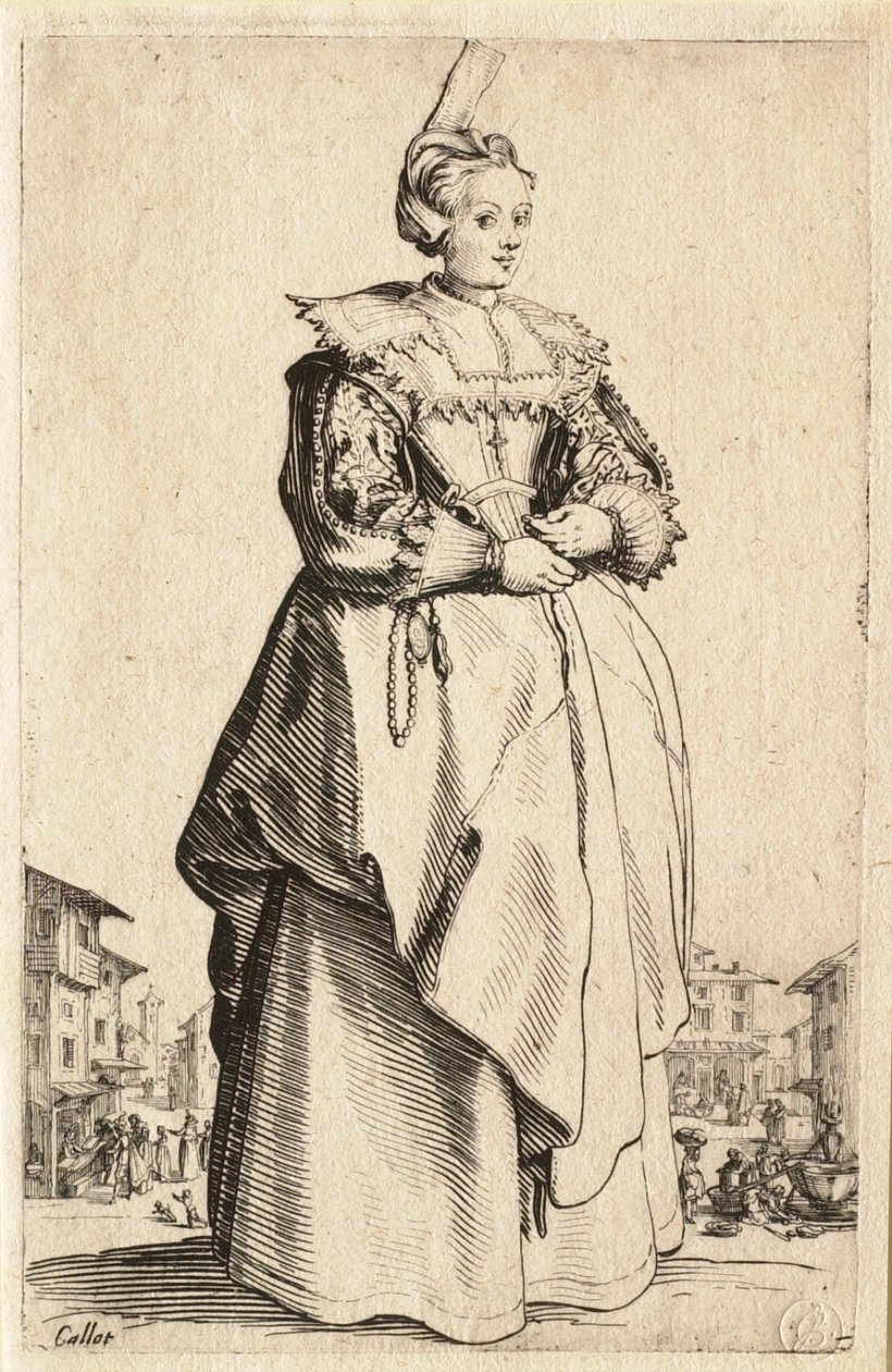 Die Dame mit der kleinen, nach hinten hochgezogenen Haube von Jacques Callot