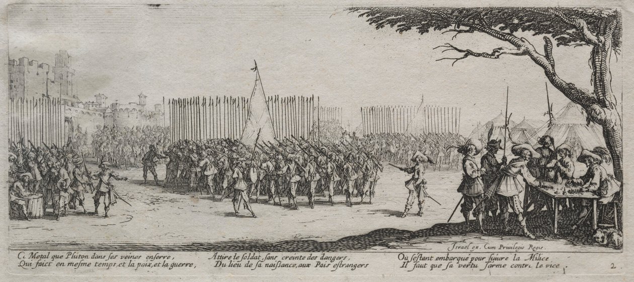 Die großen Elendnisse des Krieges: Einschreibung der Truppen, 1633 von Jacques Callot