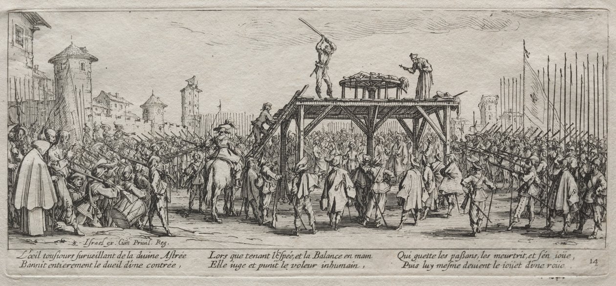 Die großen Leiden des Krieges: Hinrichtung auf dem Rad von Jacques Callot
