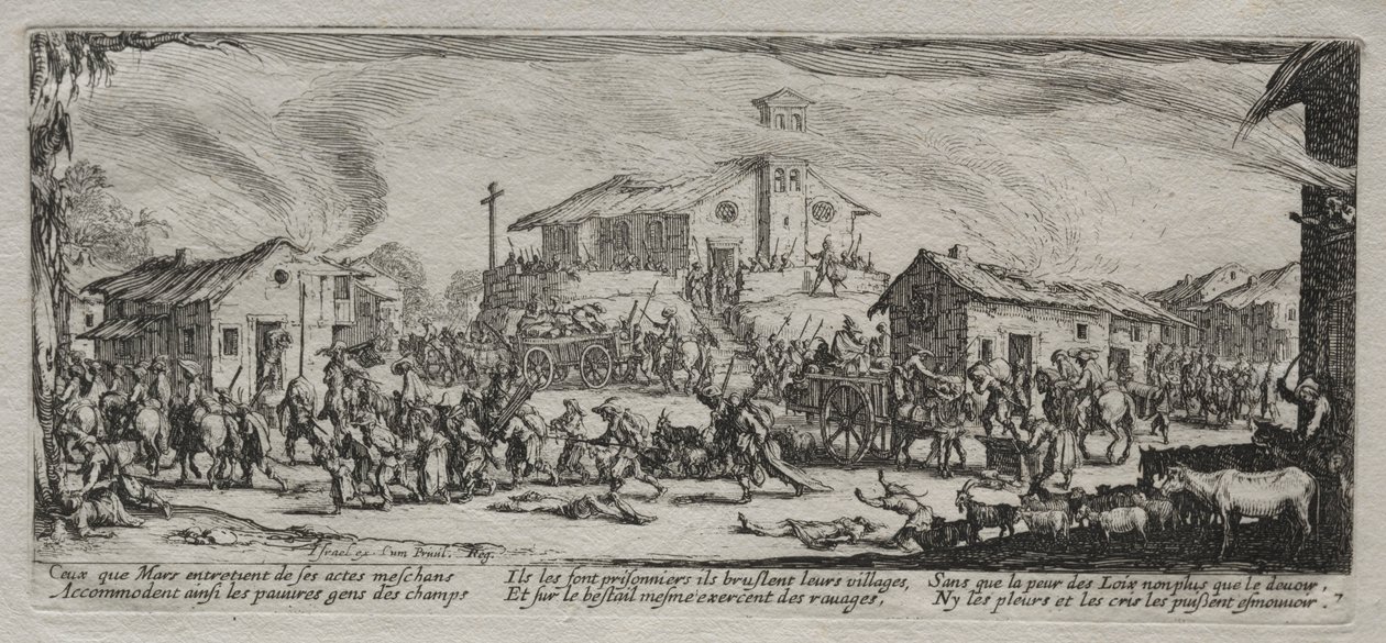 Die großen Elend des Krieges: Plünderung und Verbrennung eines Dorfes von Jacques Callot