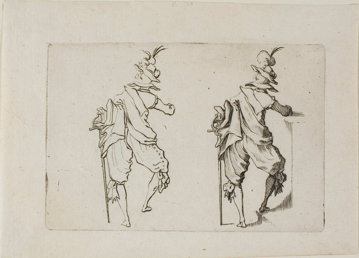 Der Mann von hinten mit einem großen Schwert, aus Die Caprices von Jacques Callot