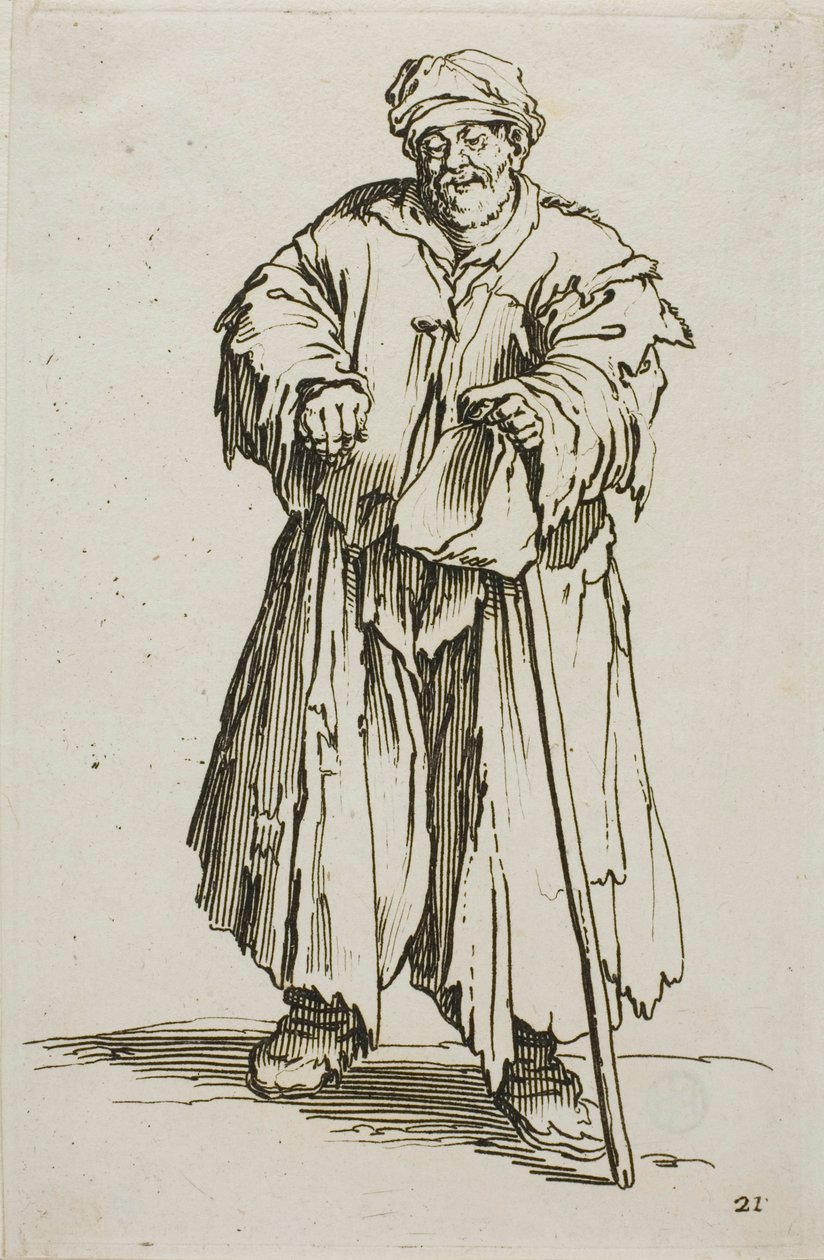Der fettleibige Bettler mit gesenkten Augen, Platte 21 aus Die Bettler von Jacques Callot