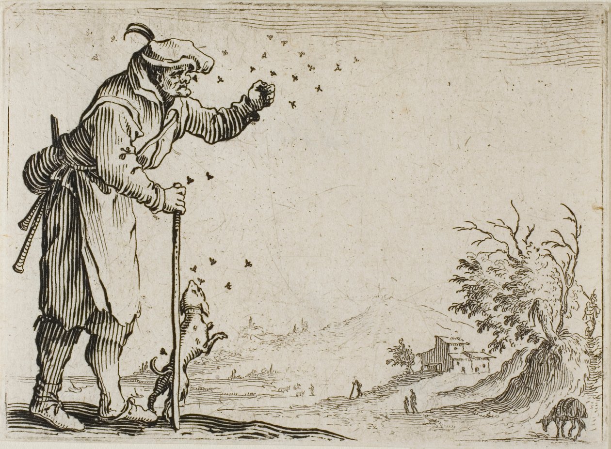 Der Bauer, der von Bienen angegriffen wird, aus Die Launen von Jacques Callot
