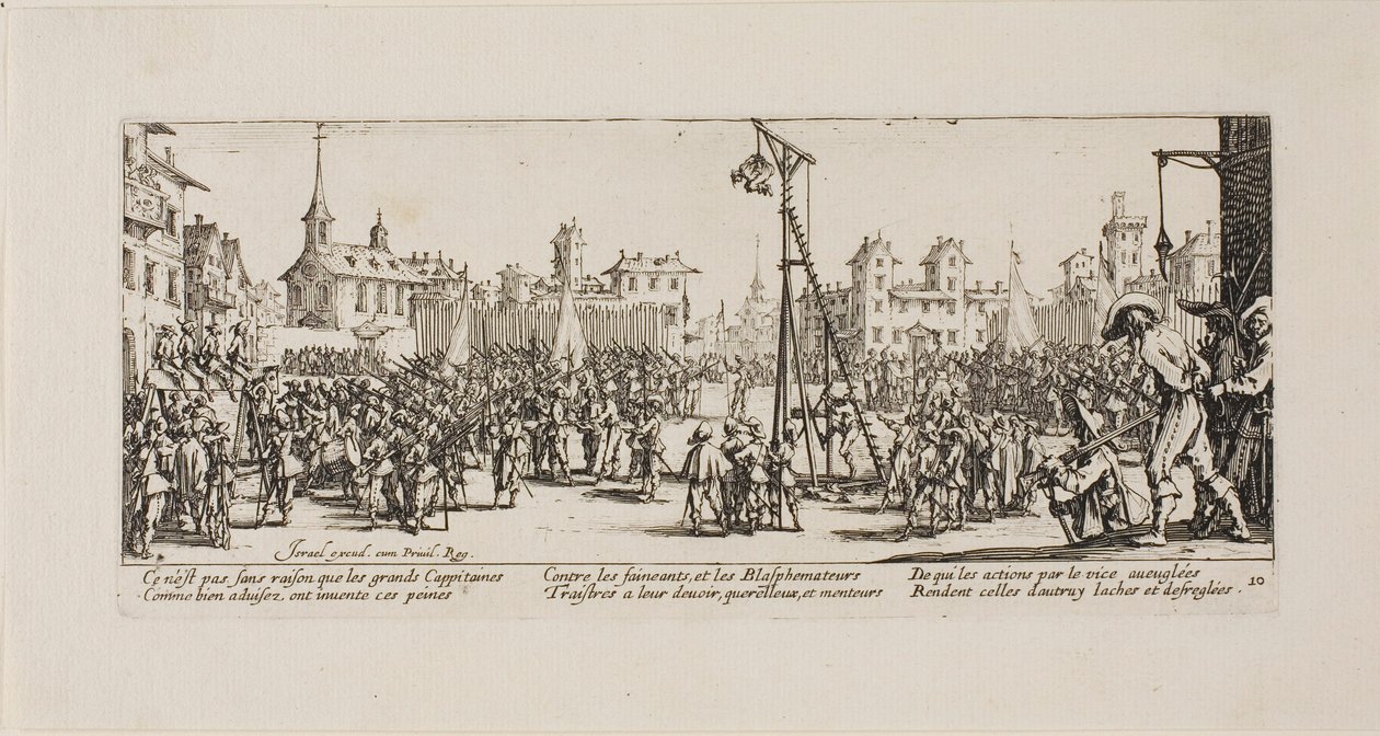 Die Strappado, Tafel zehn aus Die Kriegsleiden von Jacques Callot
