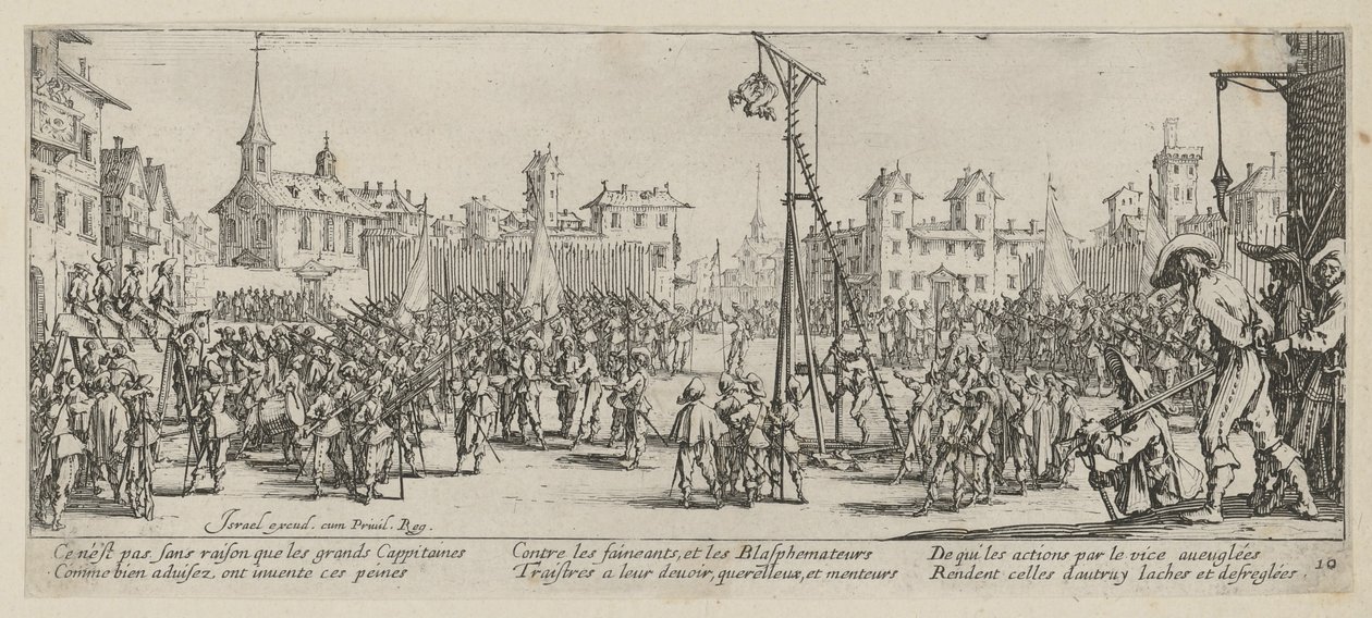 Wippgalgen, Blatt 10 der Folge "Grauen des Krieges" von Jacques Callot
