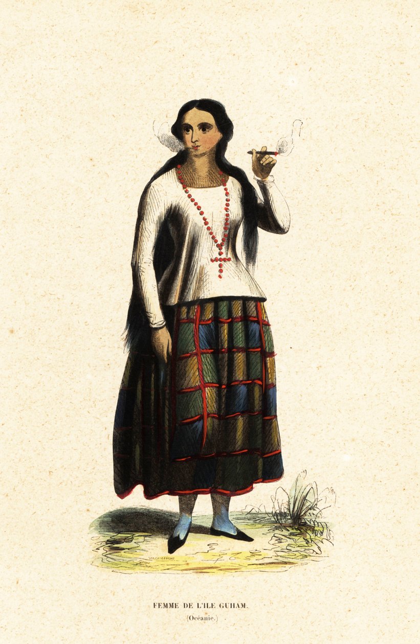 Chamorro-Frau von der Insel Guam, Marianen, Mikronesien von Jacques Etienne Victor (after) Arago