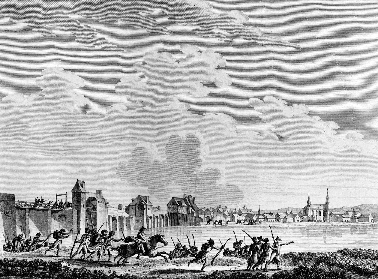 Französische Revolution: Niederlage von Passy (Pacy-sur-Eure) am 13. Juli 1793. Gravur von Berthaut nach Swebach. Paris, Bibliothek des Instituts für Revolutionsgeschichte von Jacques Francois Joseph Swebach