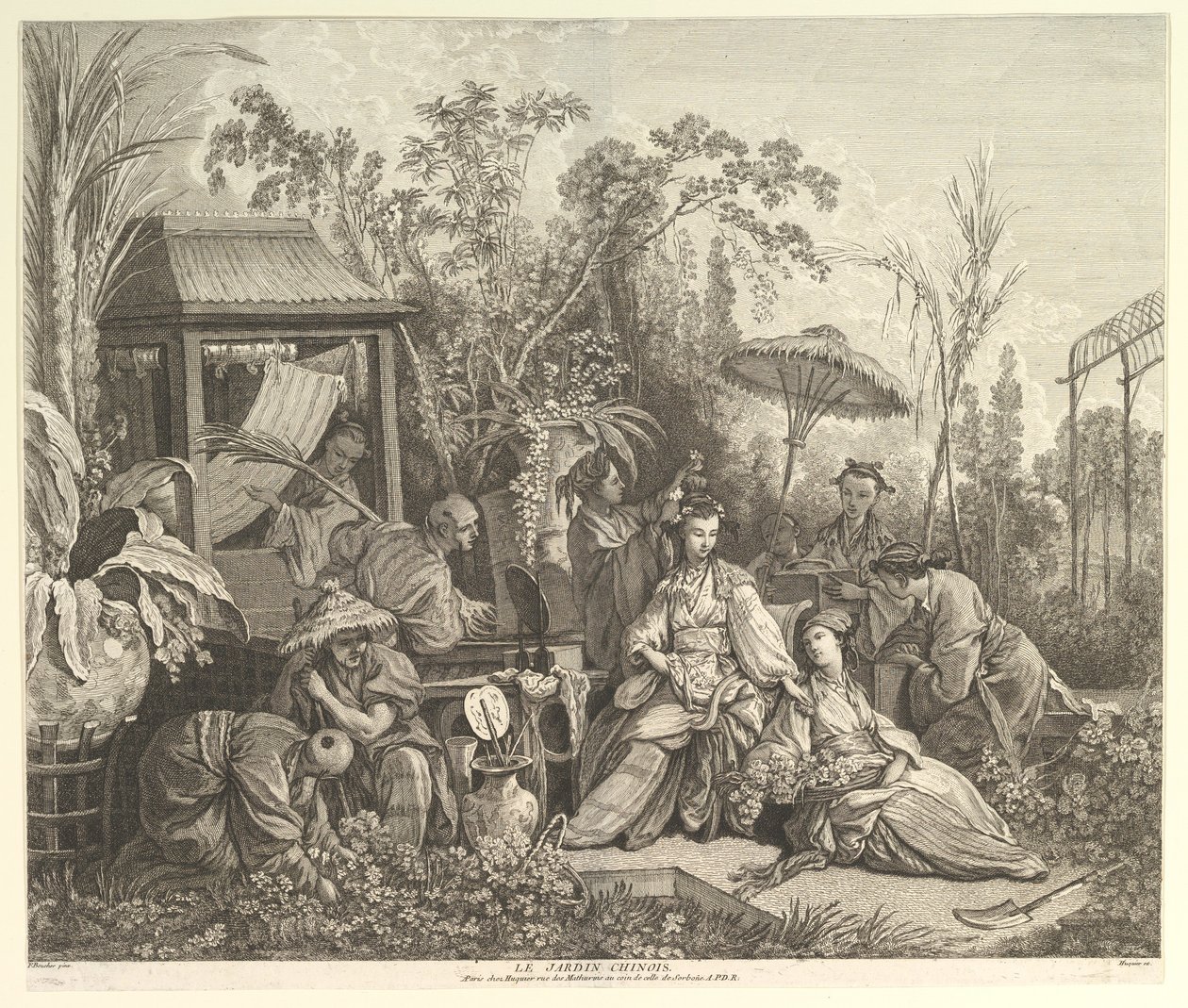 Der chinesische Garten, aus Chinoiserien von Jacques Gabriel Huquier