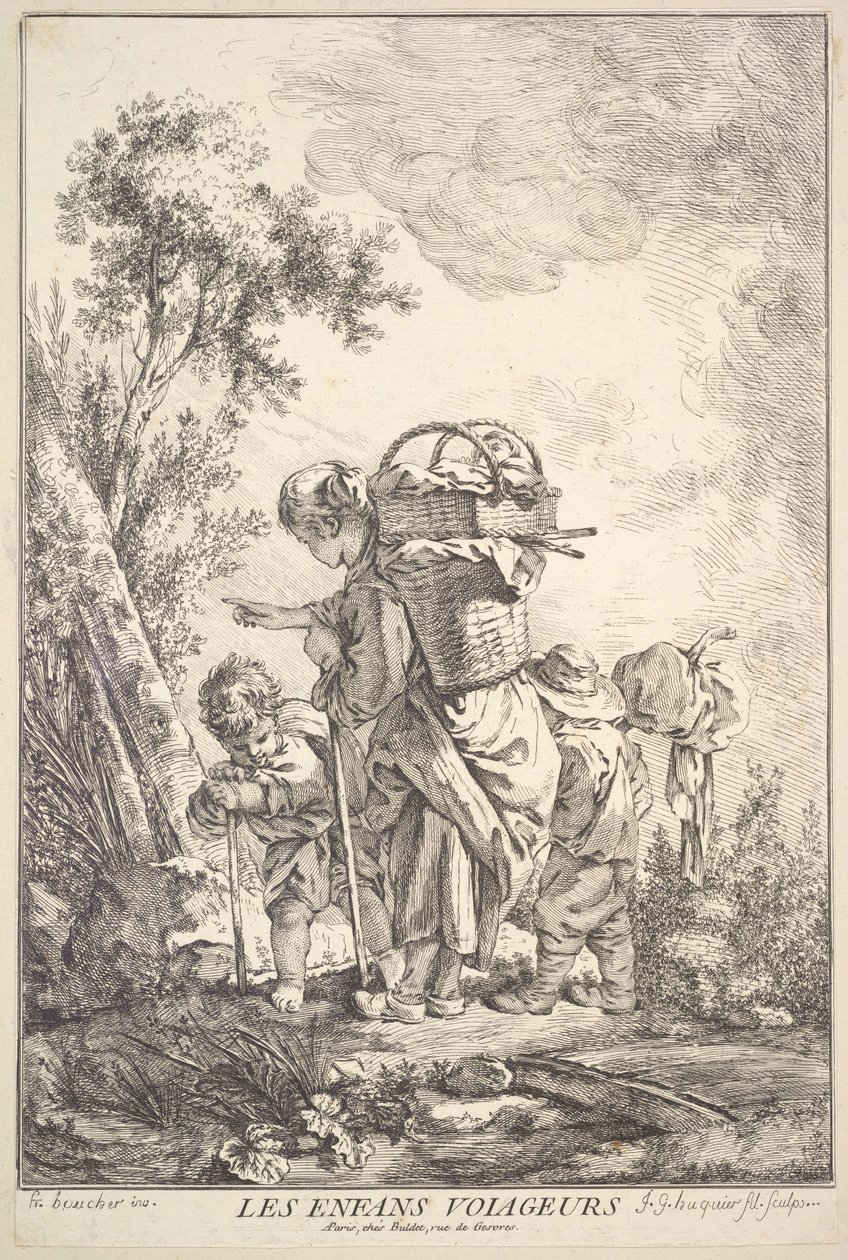 Die reisenden Kinder, Mitte bis Ende des 18. Jahrhunderts von Jacques Gabriel Huquier