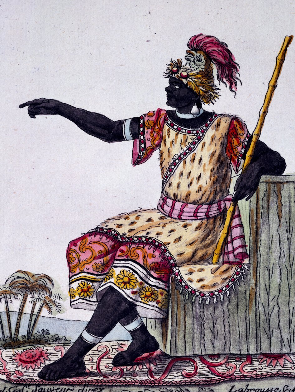 König von Loango, Farbgravur nach einer Zeichnung von Labrousse, aus der Encyclopedia of voyages, von Jacques Grasset de Saint-Sauveur von Jacques Grasset de Saint Sauveur