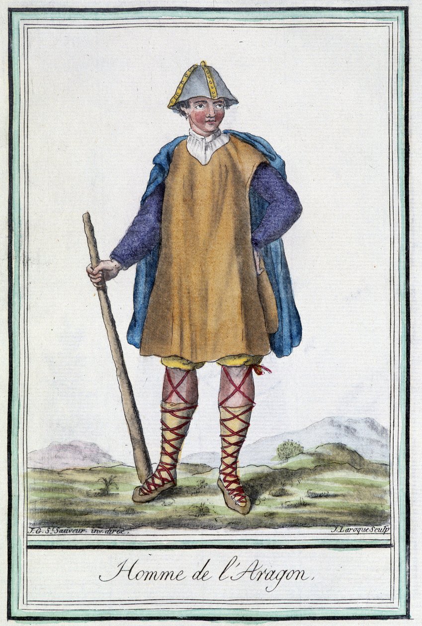 Mann aus Aragon (Spanien) - in „Enzyklopädie der Reisen“ von Grasset St Sauveur, ed. 1796 von Jacques Grasset de Saint Sauveur