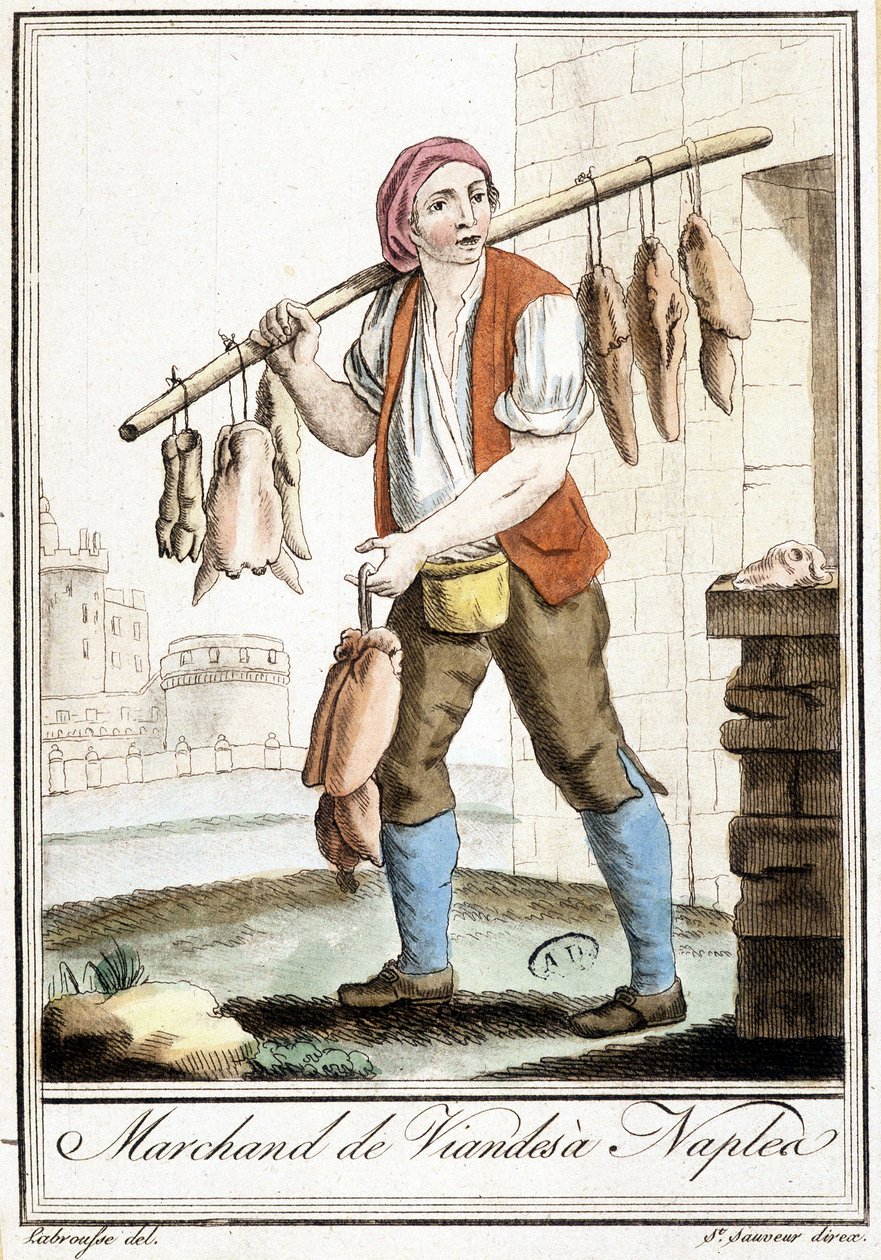 Fleischhändler in Neapel - in „Enzyklopädie der Reisen“ von Grasset St Sauveur, Paris von Jacques Grasset de Saint Sauveur
