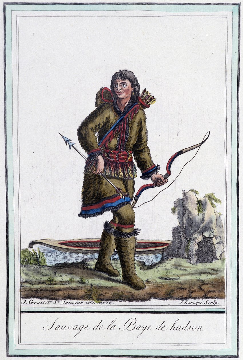 Wilder aus der Hudson-Bucht (Kanada) - in „Enzyklopädie der Reisen“ von Grasset St Sauveur, ed. 1796 von Jacques Grasset de Saint Sauveur