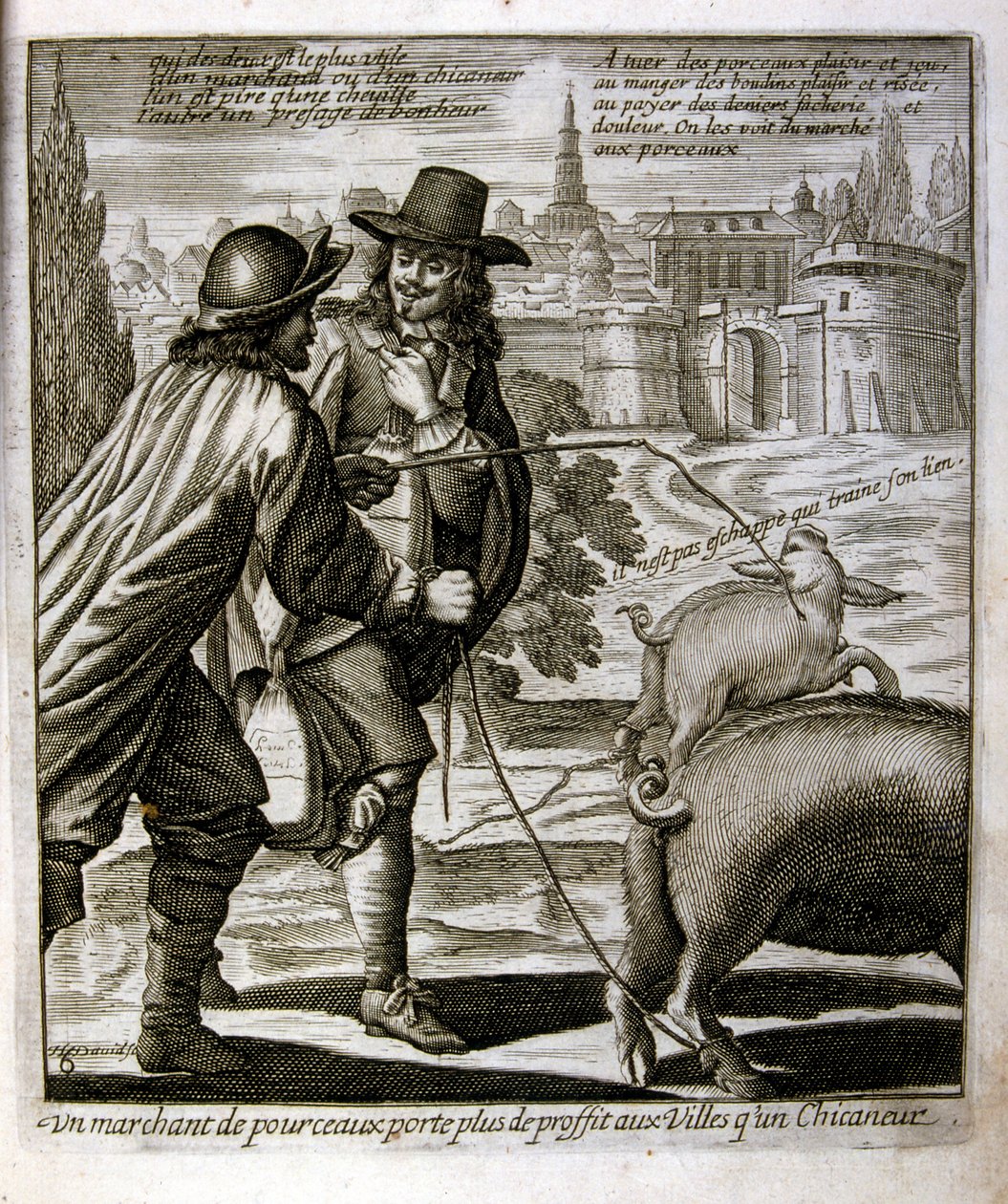 17. Jahrhundert gravierte Illustration aus einer Sammlung von Sprichwörtern. Paris 1657-1663 von Jacques Lagniet