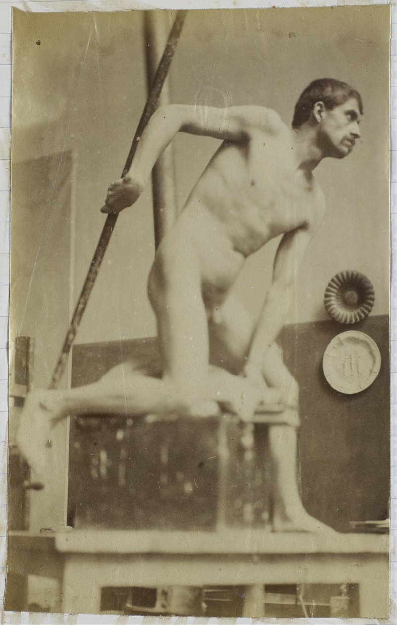 Studie eines männlichen Aktmodells, mit Speer in der Hand, im Atelier von Jacques de Lalaing von Jacques Lalaing (attributed to)